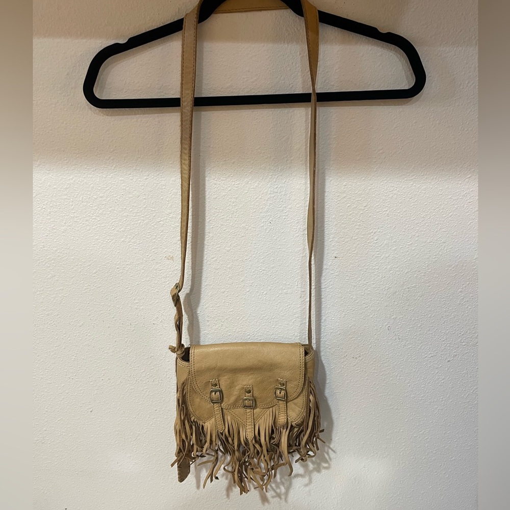 Sam Edelman tan fringe small cross body purse